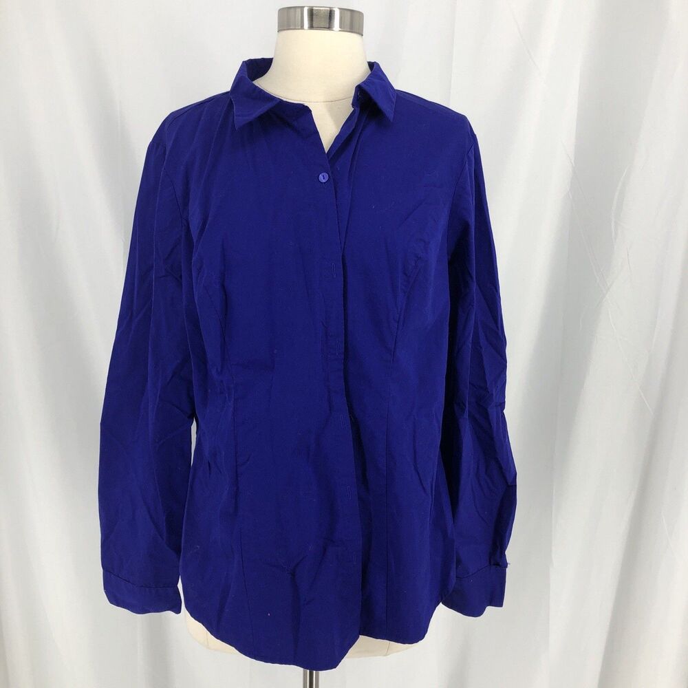 Worthington Womens Button Up Blouse Shirt Long Sleeve Indigo Size 18